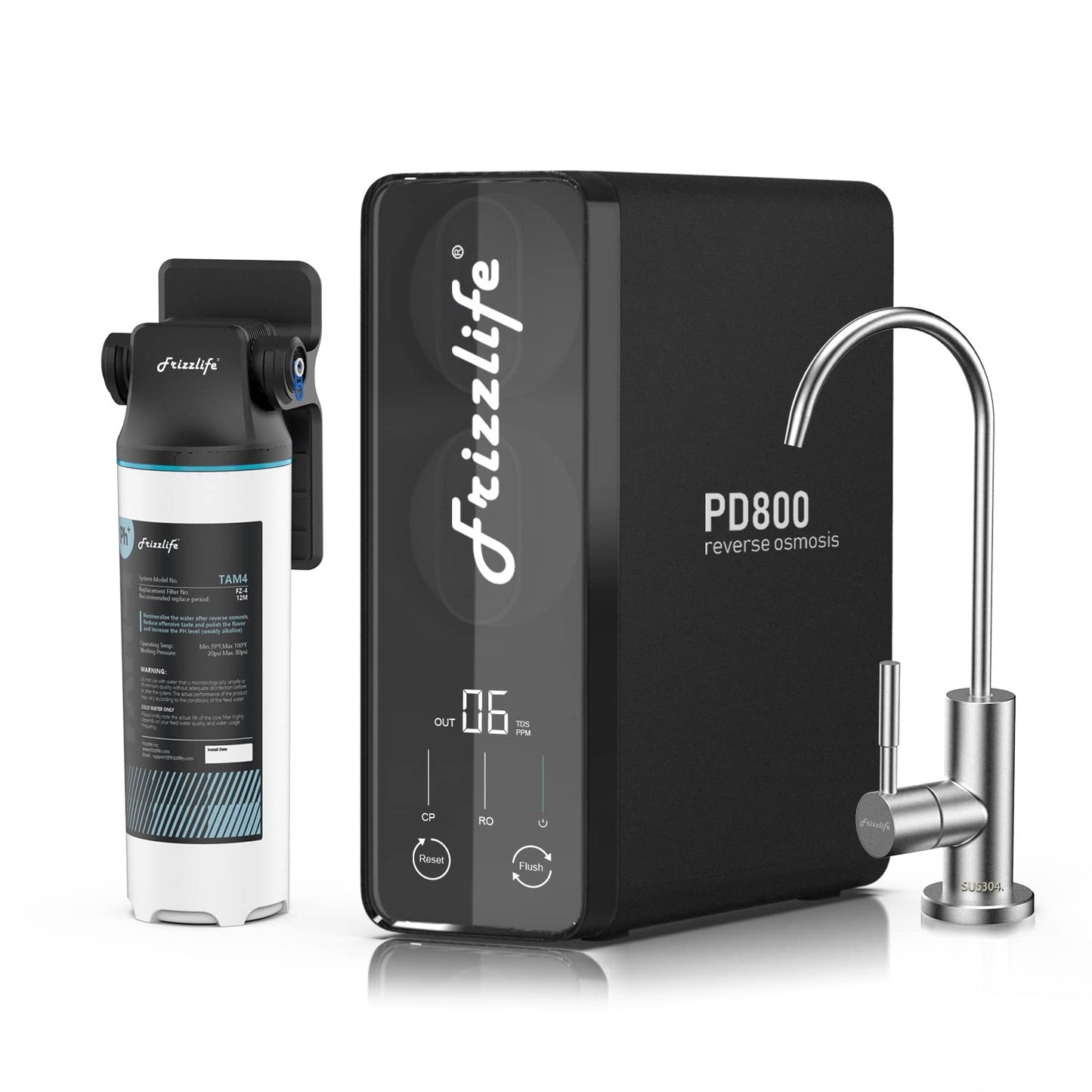 Frizzlife 800GPD Reverse Osmosis Water Filter, Alkaline Mineral pH+ Reverse Osmosis System, 9-Stage
