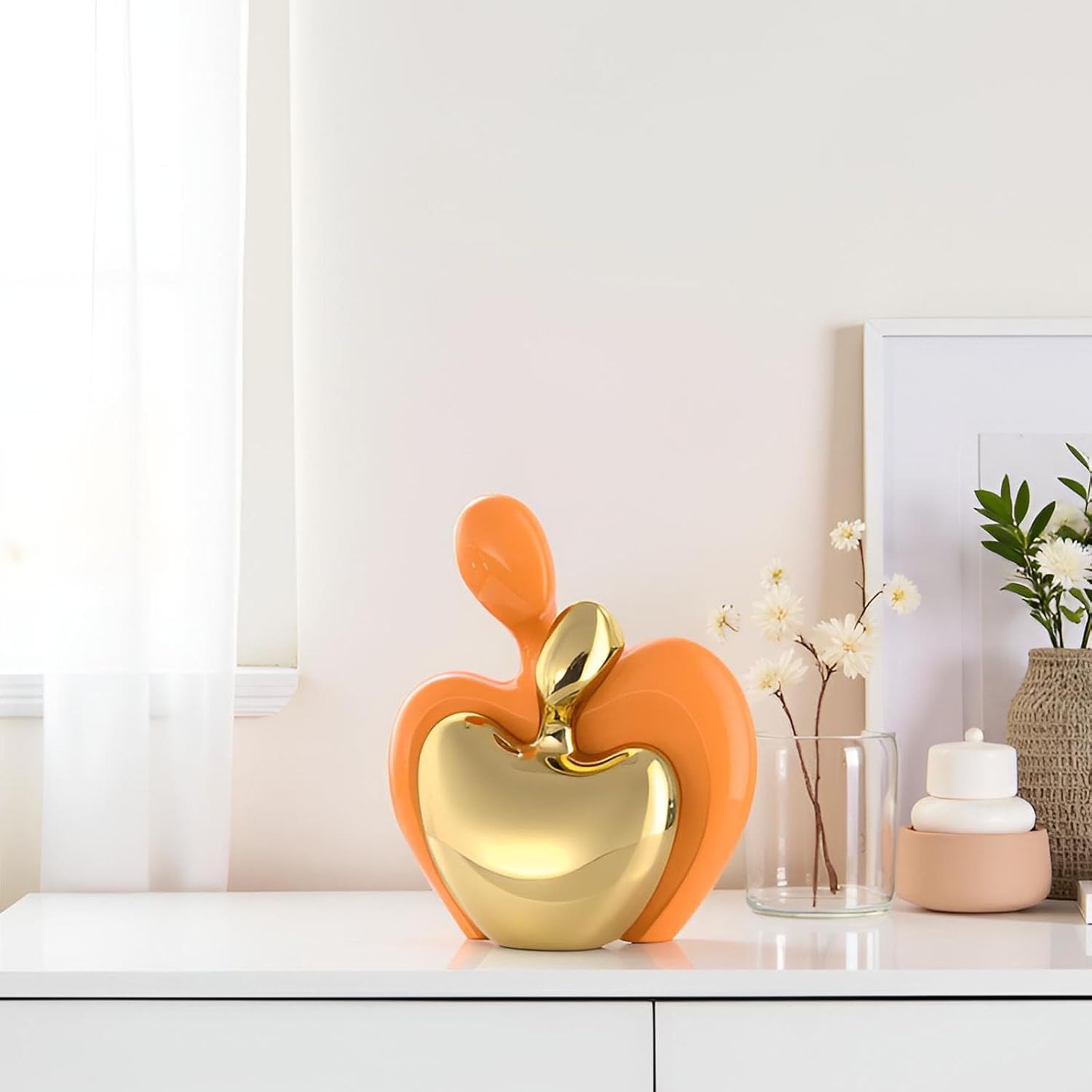 XMGZQ Orange and Gold Ceramic Couple Figurines Home Decor,Wedding Engagement Romantic Gift for