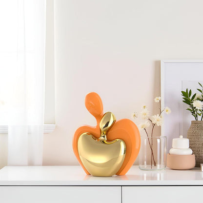 XMGZQ Orange and Gold Ceramic Couple Figurines Home Decor,Wedding Engagement Romantic Gift for