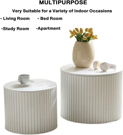 Nesting Cofee Tables Set of 2 with Storage, Modern Round Wooden Coffee Table Circle Side Tables