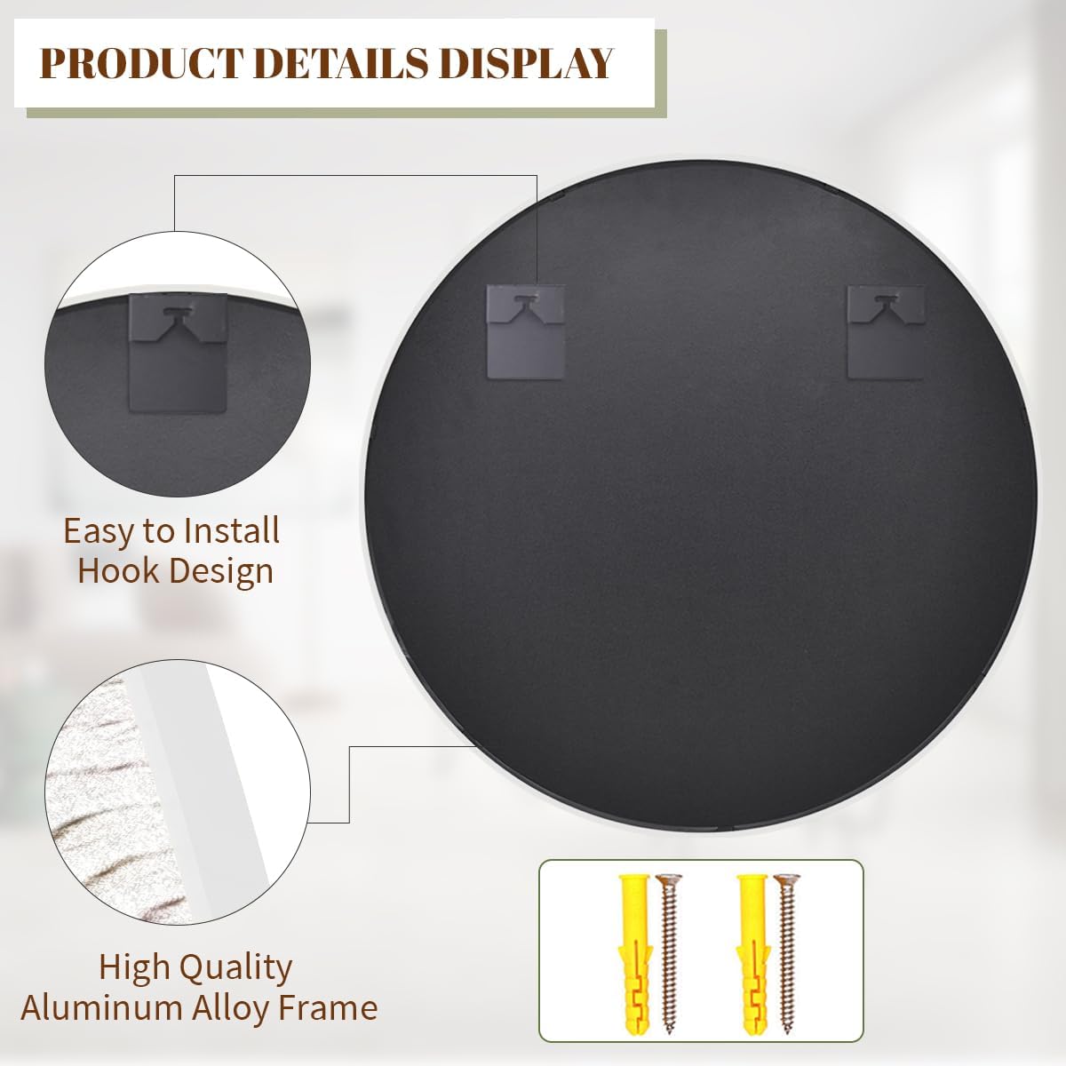 BEAUTYPEAK 30 Inch Round Mirror, Metal Frame Circle Mirror, Wall Mounted for Entryway, Bathroom