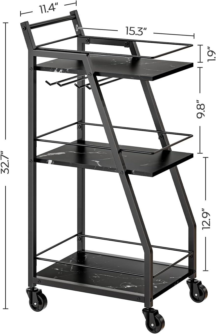 Bar Cart, Bar Cart for The Home, Small Bar Cart on Wheels, Beverage Cart, Home Bar Serving Cart