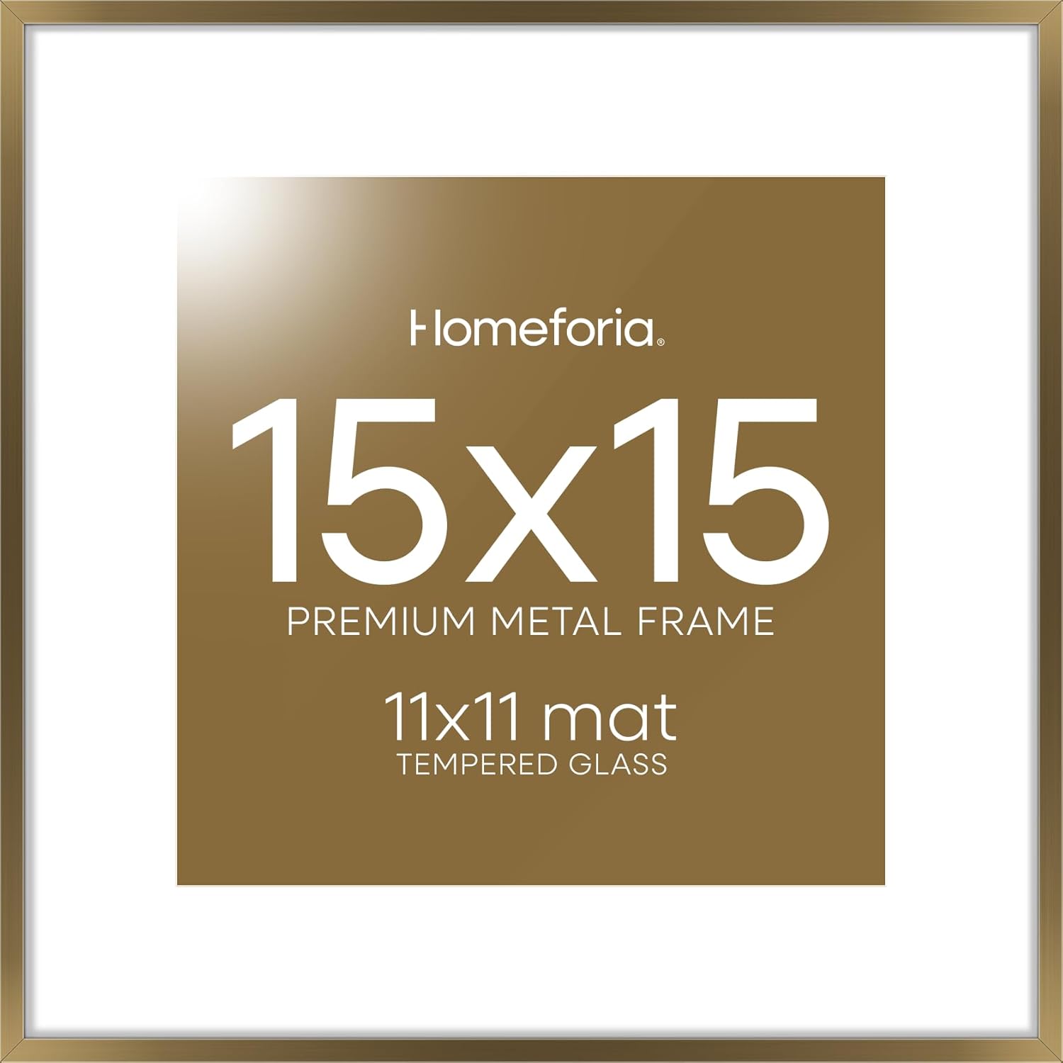 Homeforia 15x15 Picture Bronze Frame, High End Metal 15 x 15 Square Poster Frame with Mat 11 x 11