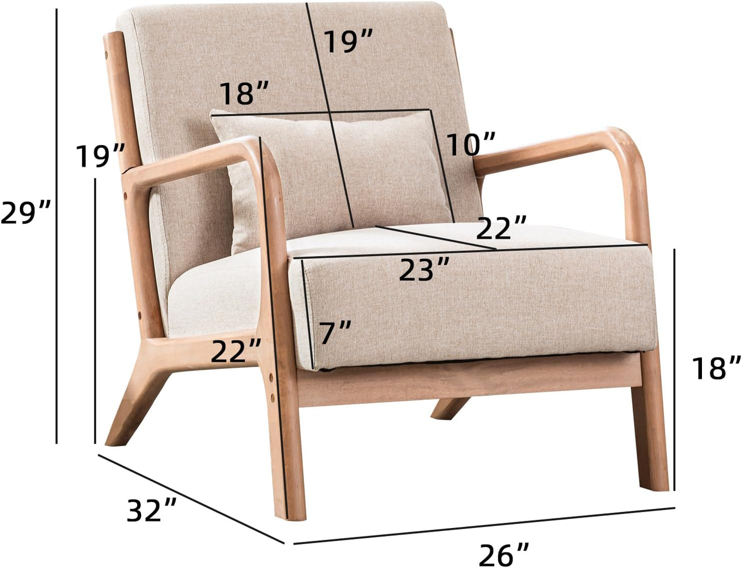 INZOY Mid-Century Modern Accent Chair Set of 2, Upholstered Living Room Chairs with Waist Cushion