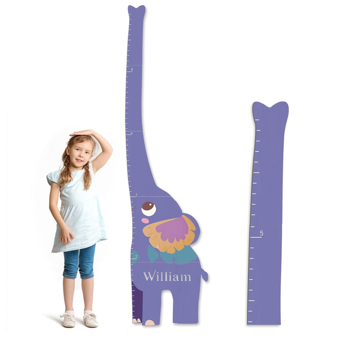 Personalized Name Growth Chart for Kids, Elephant Patchwork Wooden Height Chart for Wall Decor