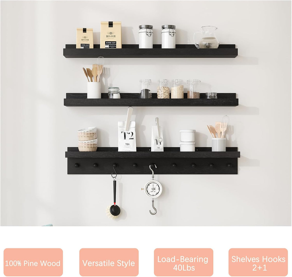 MBYD Floating Shelves for Wall, Nursery Floating Bookshelf for Kids Room, Black Wall Mount Book