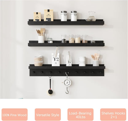 MBYD Floating Shelves for Wall, Nursery Floating Bookshelf for Kids Room, Black Wall Mount Book