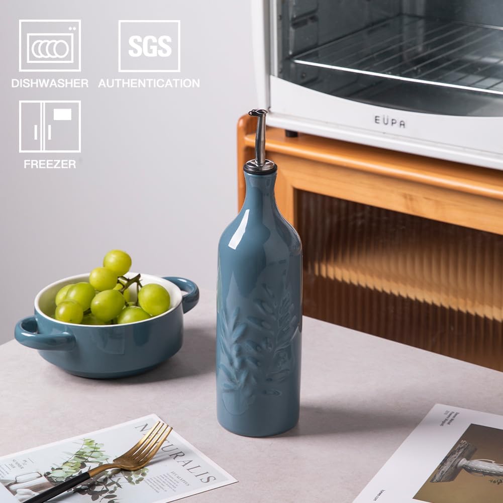 Sweejar Large Ceramic Olive Oil Dispenser Bottle, 24 Oz Relief Opaque Oil Cruet Protects Oil To