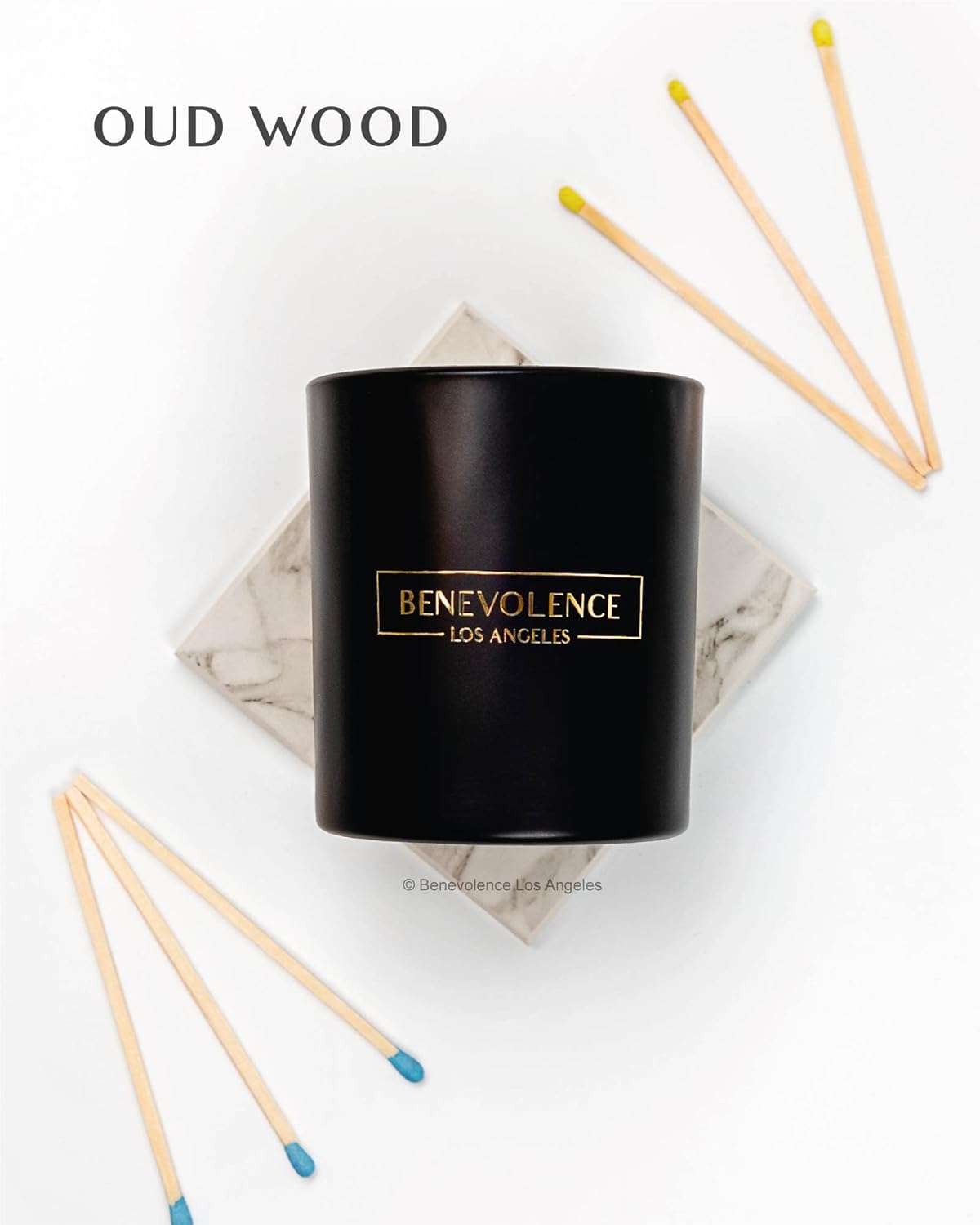 Benevolence LA Oud Wood Scented Candle | Soy Candles, Black Candle for Home | Gifts for Women and