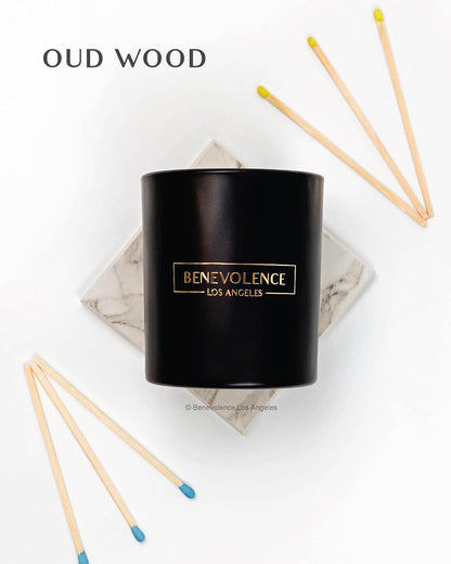 Benevolence LA Oud Wood Scented Candle | Soy Candles, Black Candle for Home | Gifts for Women and
