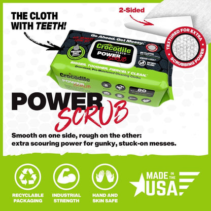 Crocodile Cloth Power Scrub - 6 pack. 480 (15" x 10") Heavy Duty Cleaning Wipes. Safe on Skin &