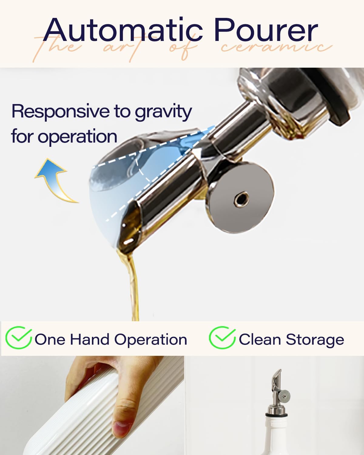 getstar 18 oz Olive Oil Dispenser Bottle for Kitchen, Ceramic Oil Bottle with Automatic Stainless