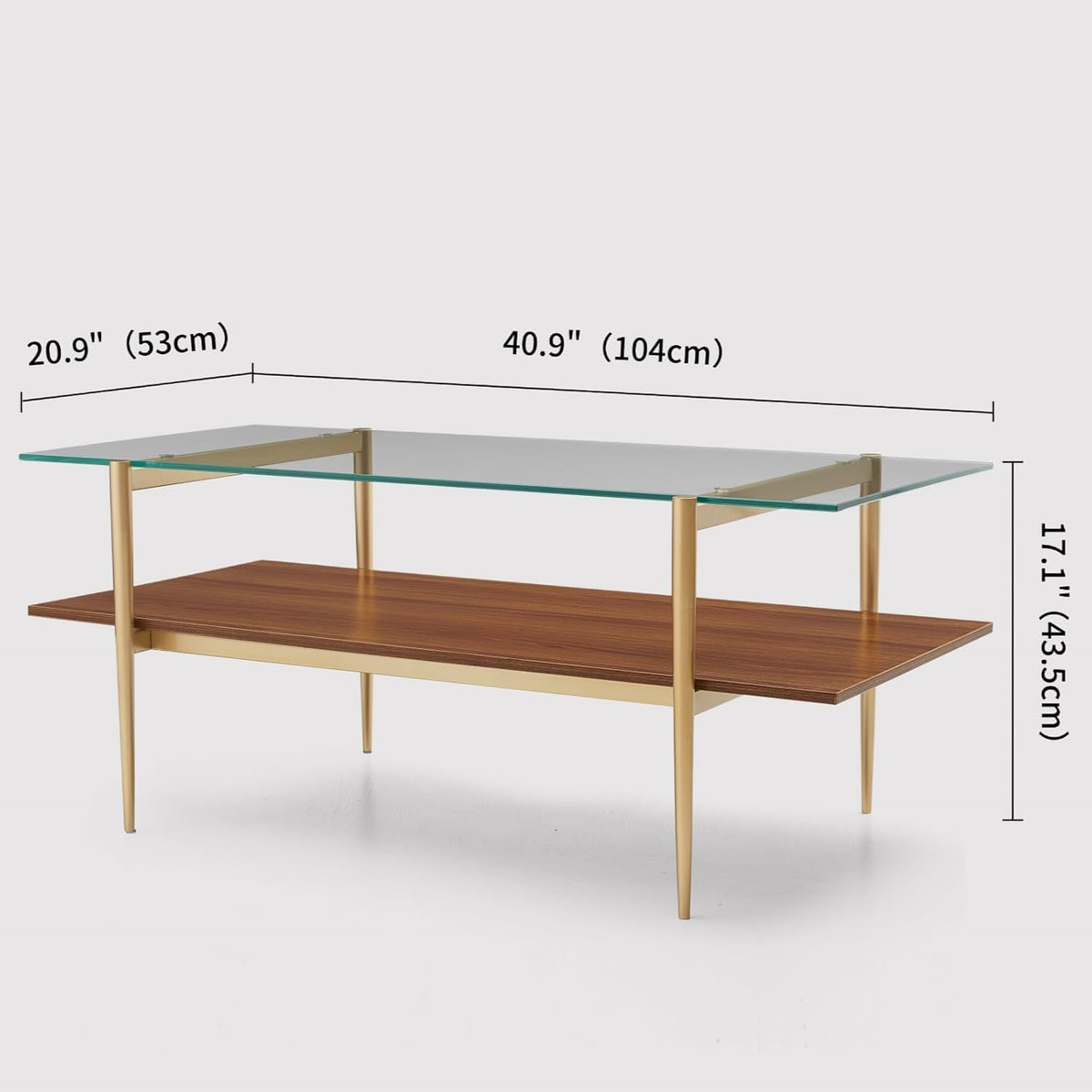 Rectangle Coffee Table, Mid-Century Modern Design, L41 W21 x H17, for Living Room, 2-Tier