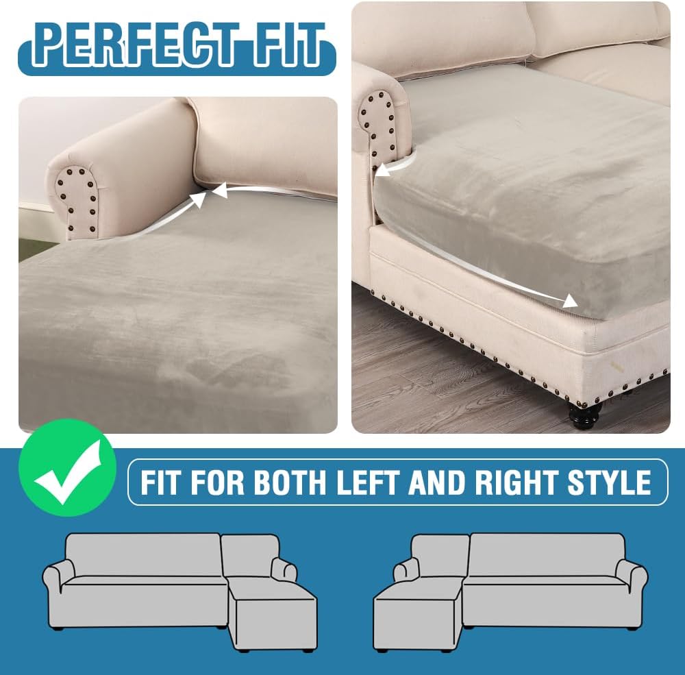 H.VERSAILTEX Velvet Stretch Individual Chaise Cover Sectional Couch Covers for L Shaped Sofa Both