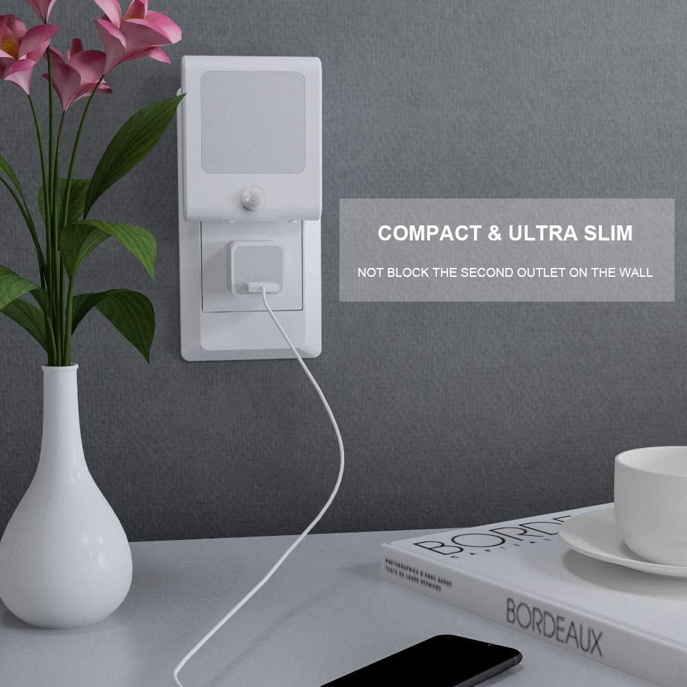 MAZ-TEK Plug in Motion Sensor Lights with Adjustable Brightness,Warm White Motion Activated Led