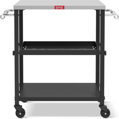 3-Shelf Grill Table,Pizza Oven Stand with Adjustable Shelf, Movable Grill Cart, for Outside,Outdoor