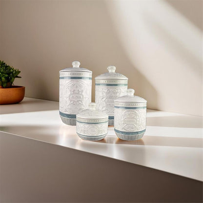 Young's Inc. 4 Pcs Set Casual Provincial Ceramic Canisters- Storage Container for Kitchen and