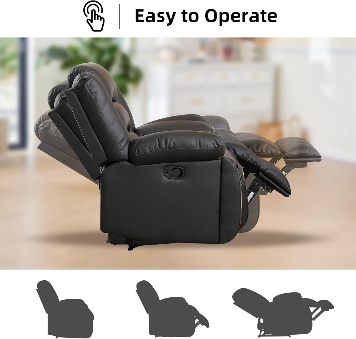 EBELLO Faux Leather Manual Recliner Sofa Set, Loveseat Reclining Sofa and 3 Seat Recliner Sofa