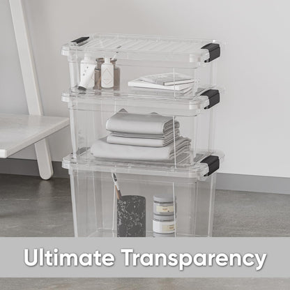 Superio Clear Storage Boxes with Lids, 26 Quart Plastic Container Bins for Organizing, Stackable