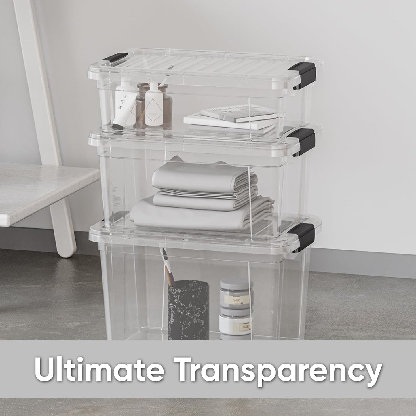 Superio Clear Storage Boxes with Lids, 26.5 Quart Plastic Container Bins for Organizing, Stackable