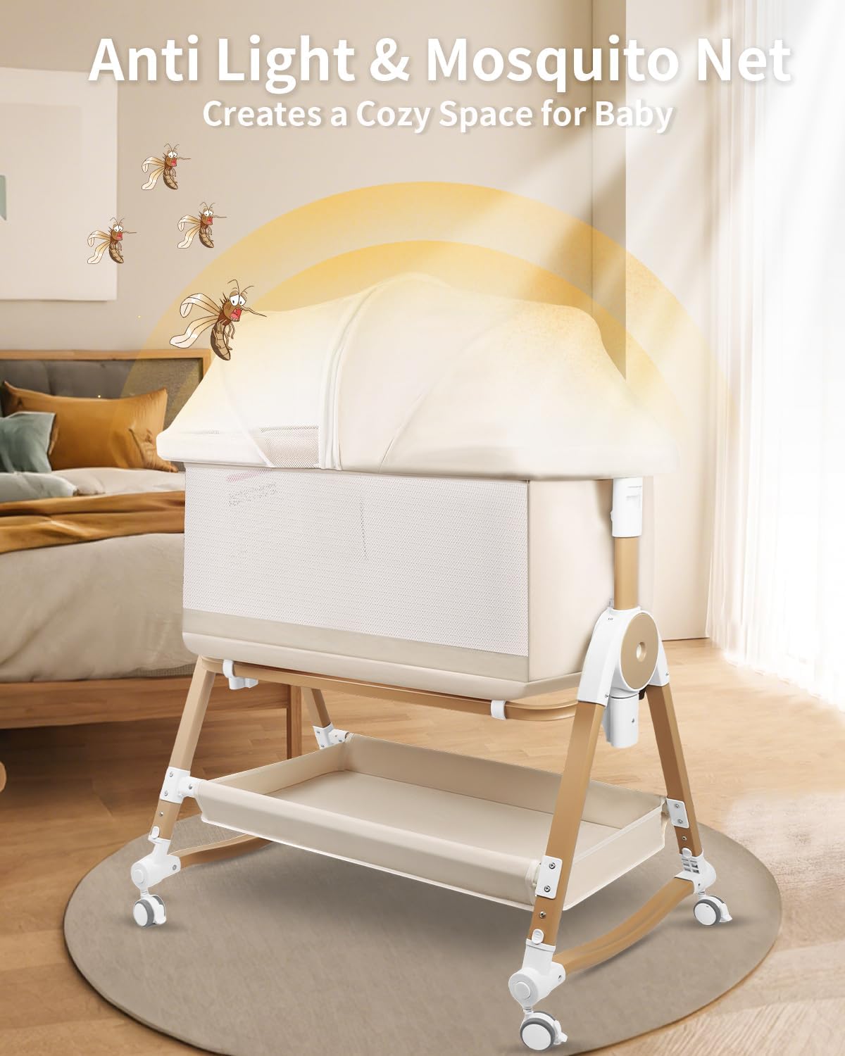 4 in 1 Baby Bassinet, Bassinets Bedside Sleeper with Wheels and Storage Basket, Adjustable 7