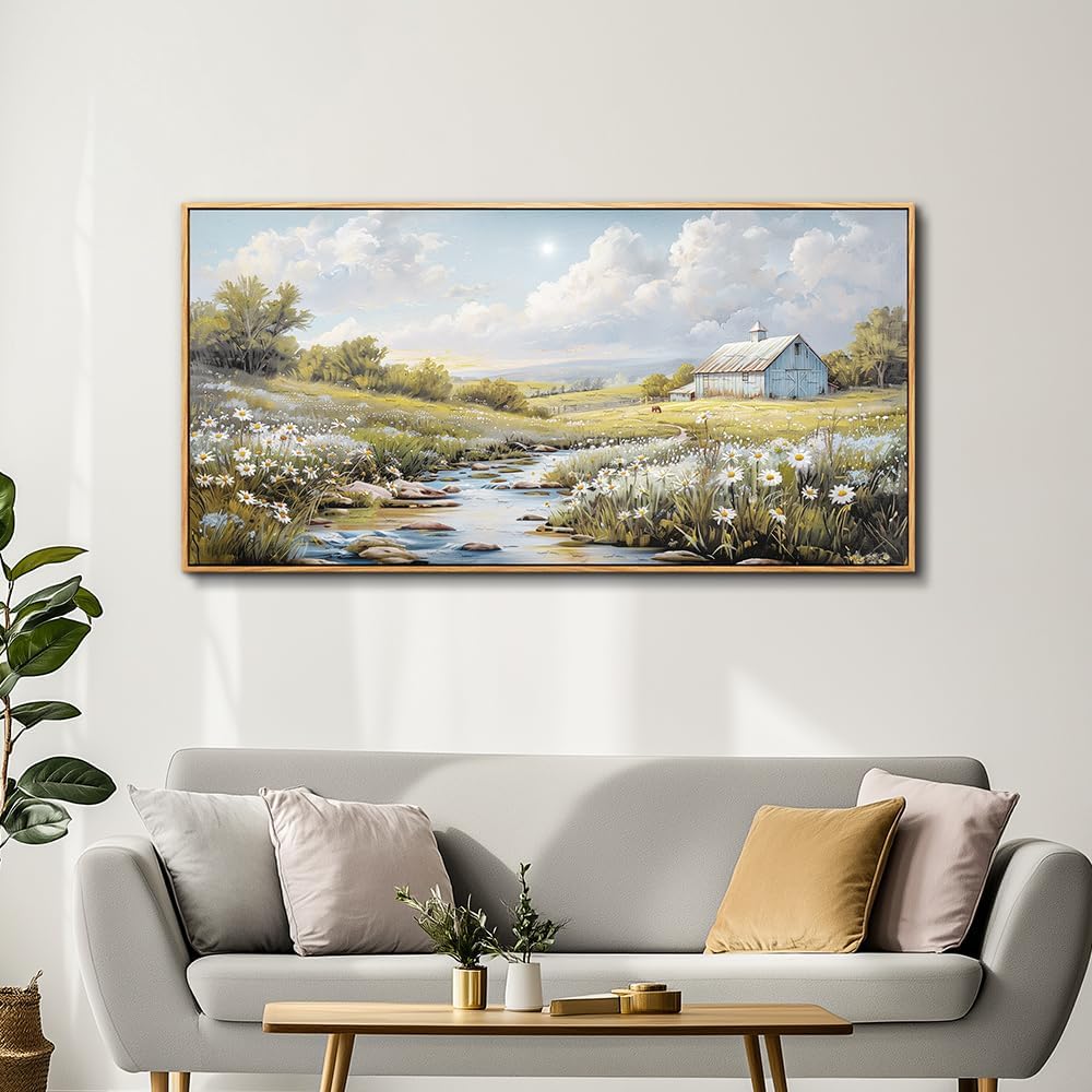 PHAOHUAXM Wood Framed Wall Art For Living Room Large Canvas Wall Decor For Bedroom Flower