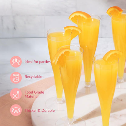 Prestee 100 Pack Clear Plastic Champagne Flutes - 4.5 oz Durable Disposable Champagne Glasses for