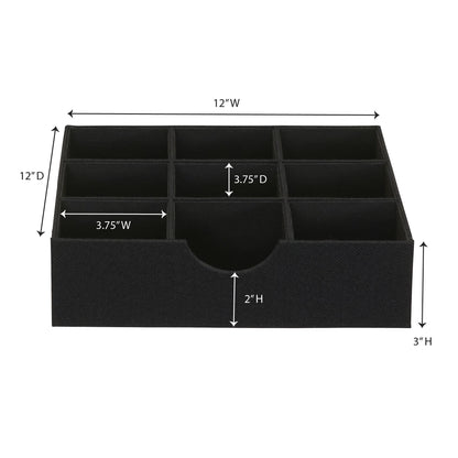 Household Essentials Drawer Organizer Tray with Fabric Cover and 9 Square Compartments, Black, Set