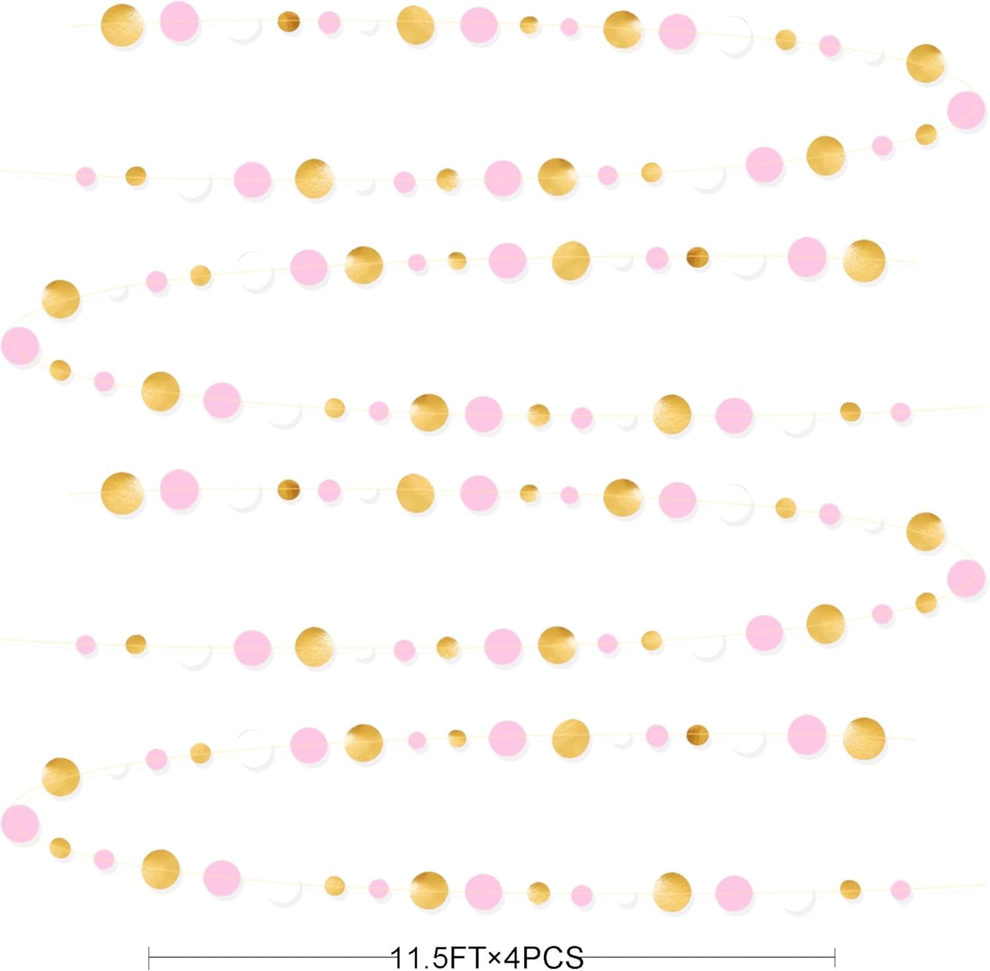 Gold and Pink Party Decorations Circle Dots Garland Metallic Gold Light Pink and White Hanging