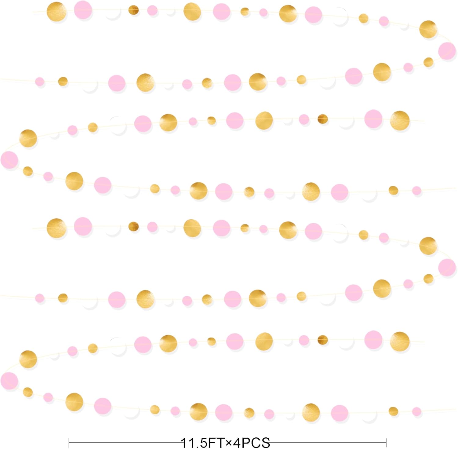 Gold and Pink Party Decorations Circle Dots Garland Metallic Gold Light Pink and White Hanging