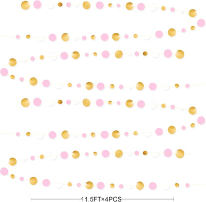Gold and Pink Party Decorations Circle Dots Garland Metallic Gold Light Pink and White Hanging