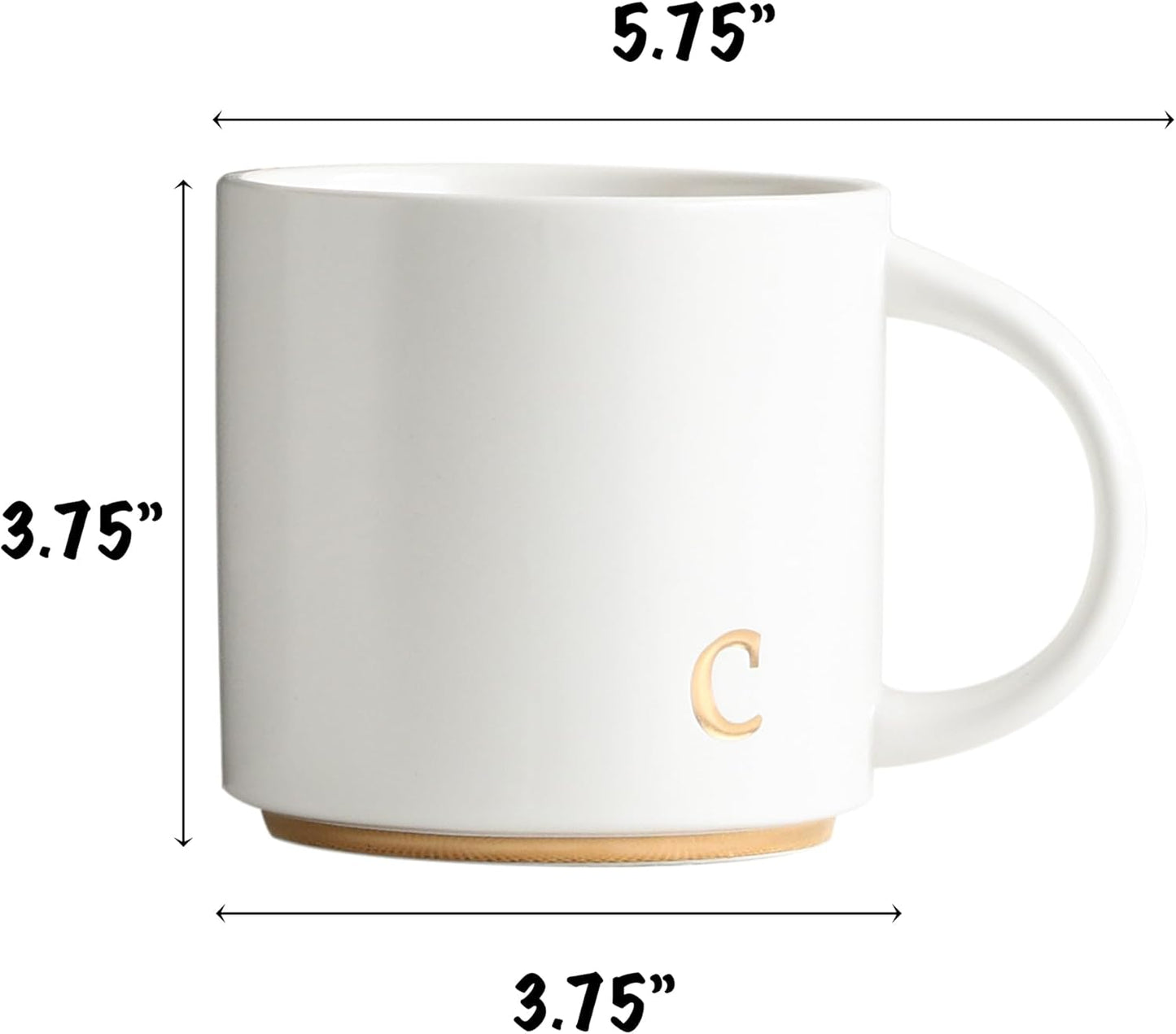 COLLECTIVE HOME - Monogram Ceramic Mugs, 15 oz Golden Initial Coffee Cups, Elegant Alphabet Tea