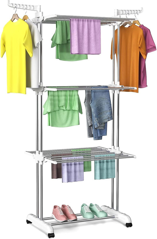 Bigzzia Clothes Drying Rack, Folding Stainless Steel Drying Rack Clothing Indoor Outdoor