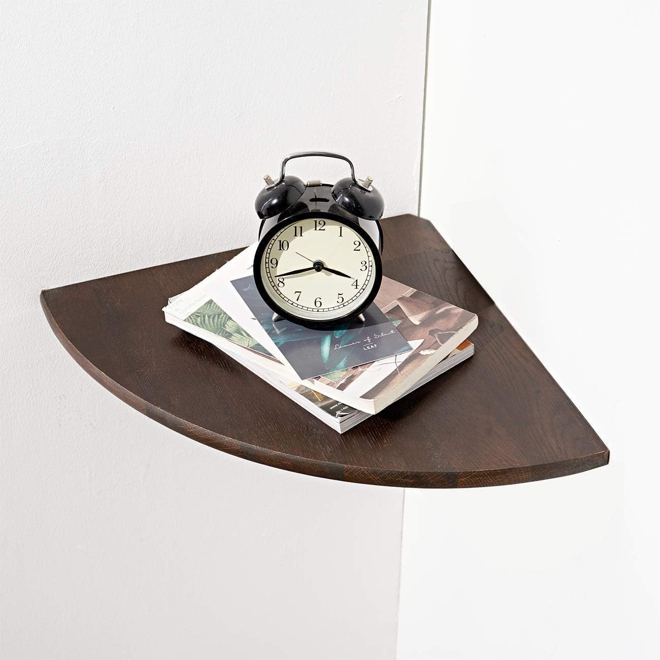Corner Shelf, Solid Oak Wood Floating Corner Shelf Wall Mount Round End Floating Speaker with Wire