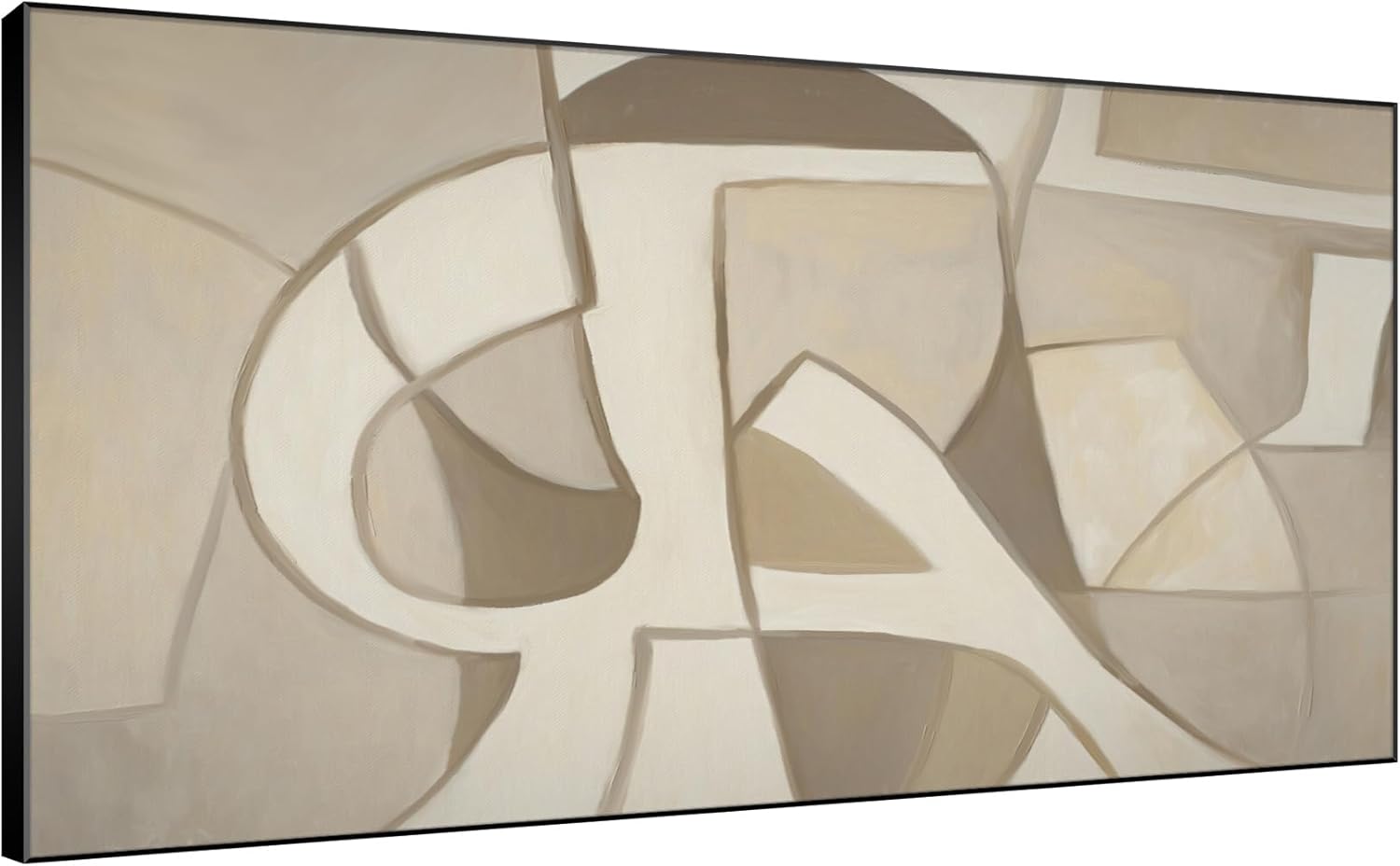 SIGNWIN 24"x46" Extra Large Framed Wall Art Neutral Abstract Geometric in Mid-Century Style
