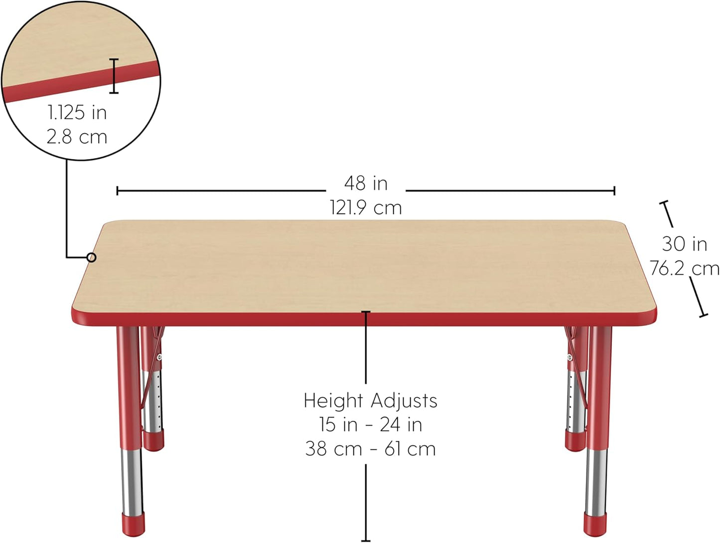 FDP Rectangle Activity School and Classroom Kids Table (30 x 48 inch), Chunky Toddler Legs