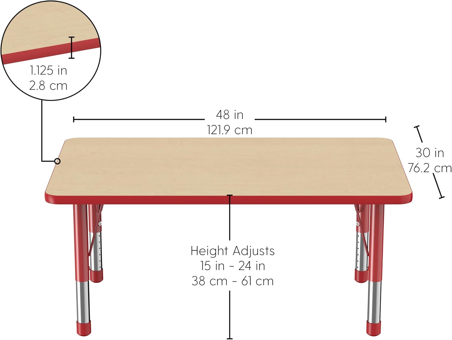FDP Rectangle Activity School and Classroom Kids Table (30 x 48 inch), Chunky Toddler Legs