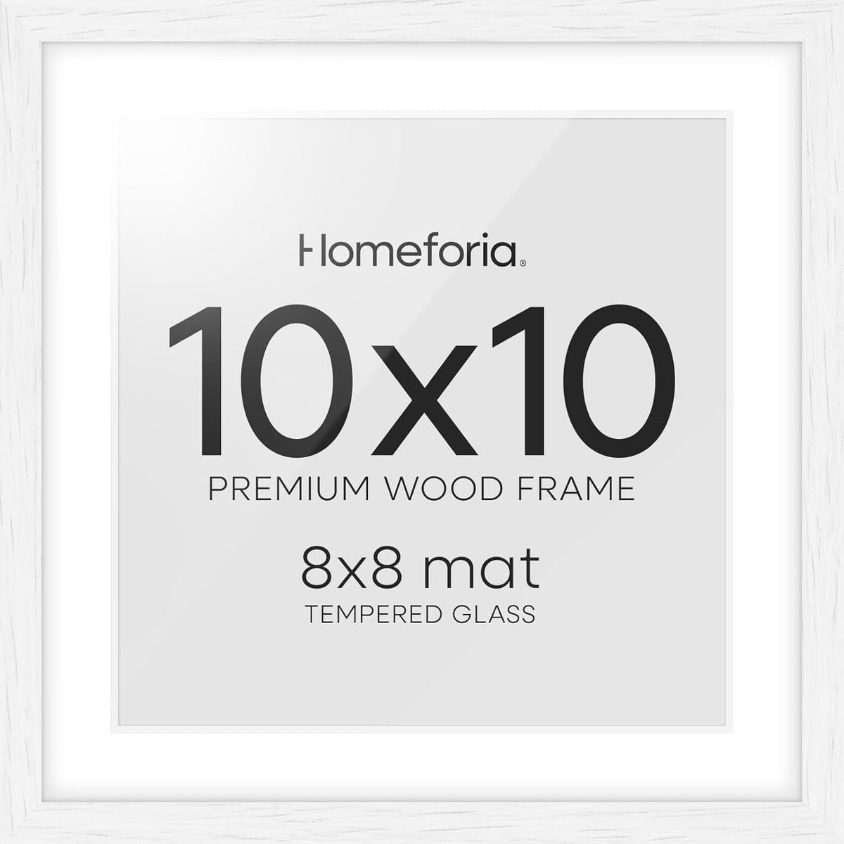 Homeforia 10x10 White Picture Frame, High-End Oak 10 x 10 Square Wooden Frames with Mat 8 by 8