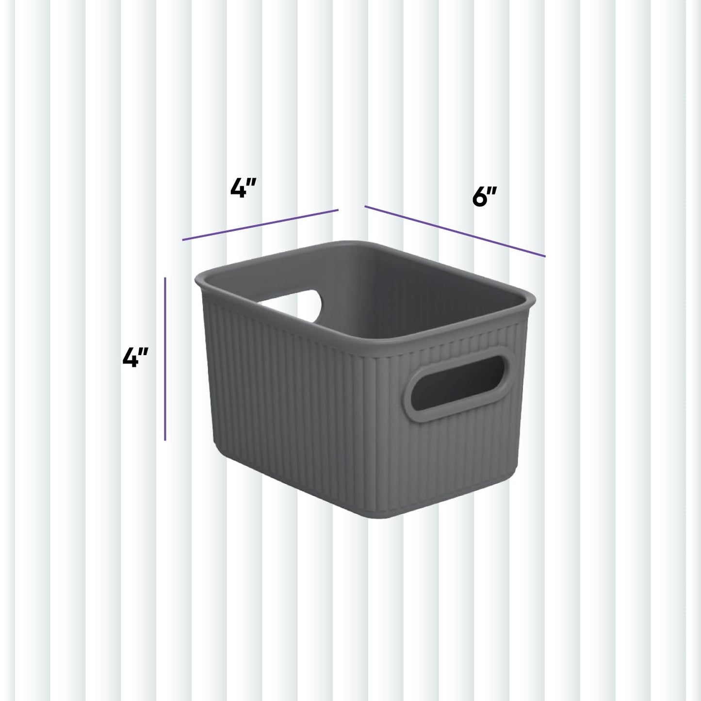 Superio Decorative Plastic Basket Open Home Storage Bins Organizer Baskets, Small, Grey (8 Pack)