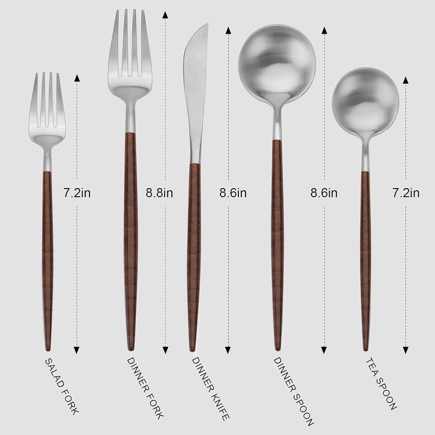 Matte Silver Silverware Set With Brown Handle, Vanys 20 Piece Stainless Steel Cutlery Flatware Set