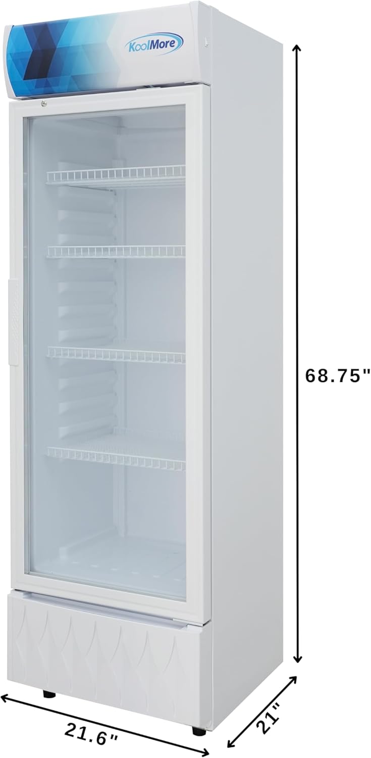 KoolMore KM-MDR-9CPWH 22 in. One-Door Commercial Merchandiser Refrigerator in White, 9 cu. ft. ETL