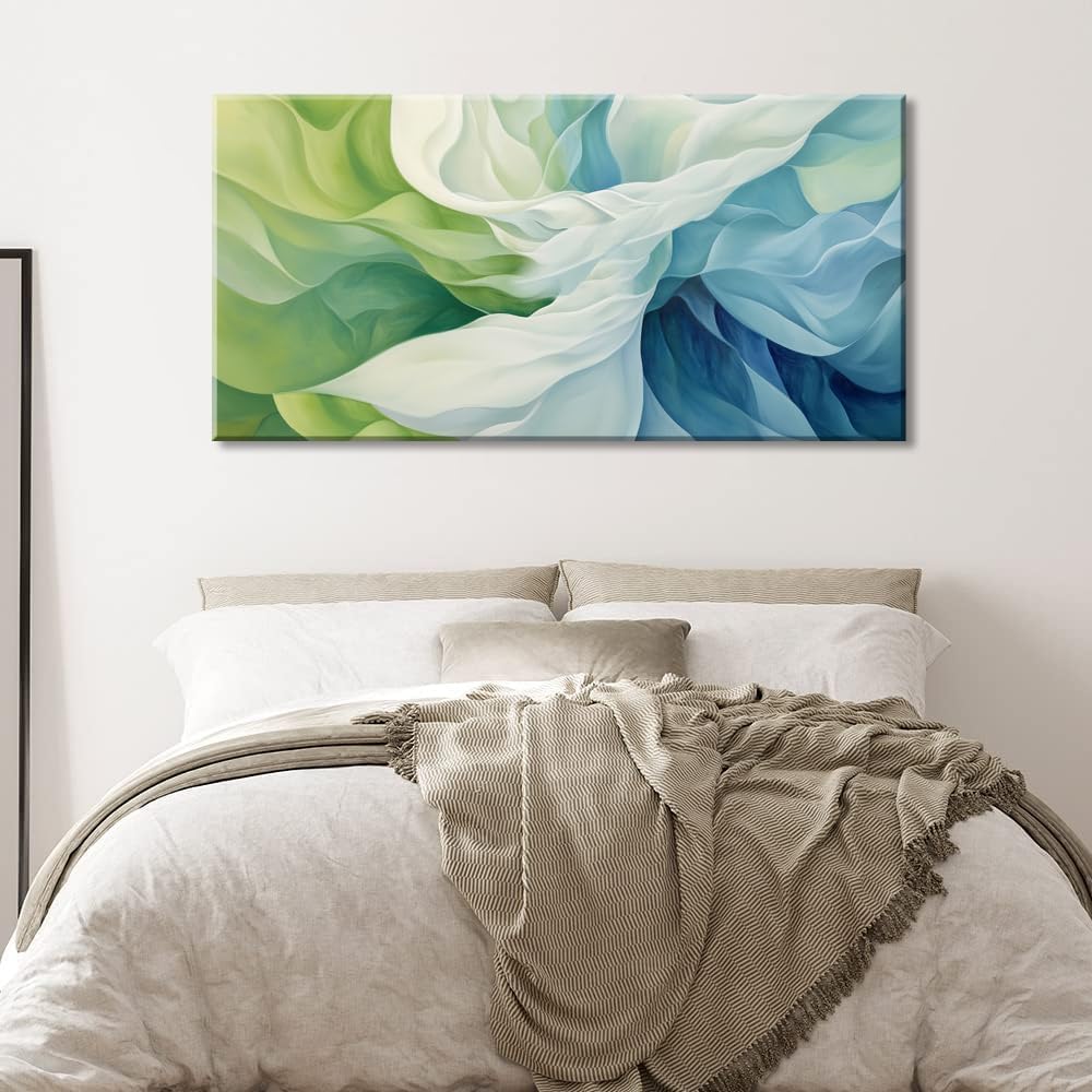 LASMOND Abstract Lines Wall Art for Living Room Canvas Prints Aqua Turquoise Blue Green Artwork