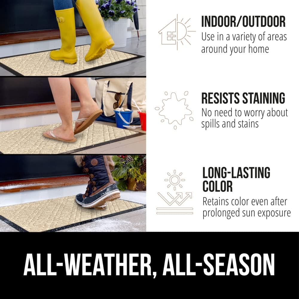 GORILLA GRIP 100% Waterproof All-Season WeatherMax Doormat 35x23, US Designed Natural Rubber, Stain