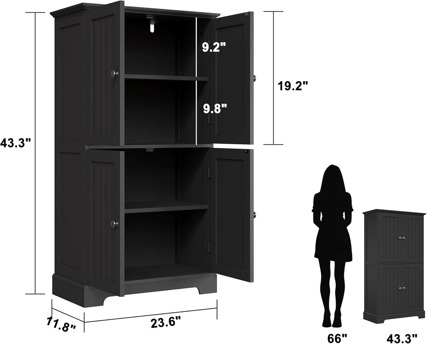 ChooChoo Bathroom Floor Cabinet, Modern Bathroom Storage Cabinet with 4 Doors and Adjustable