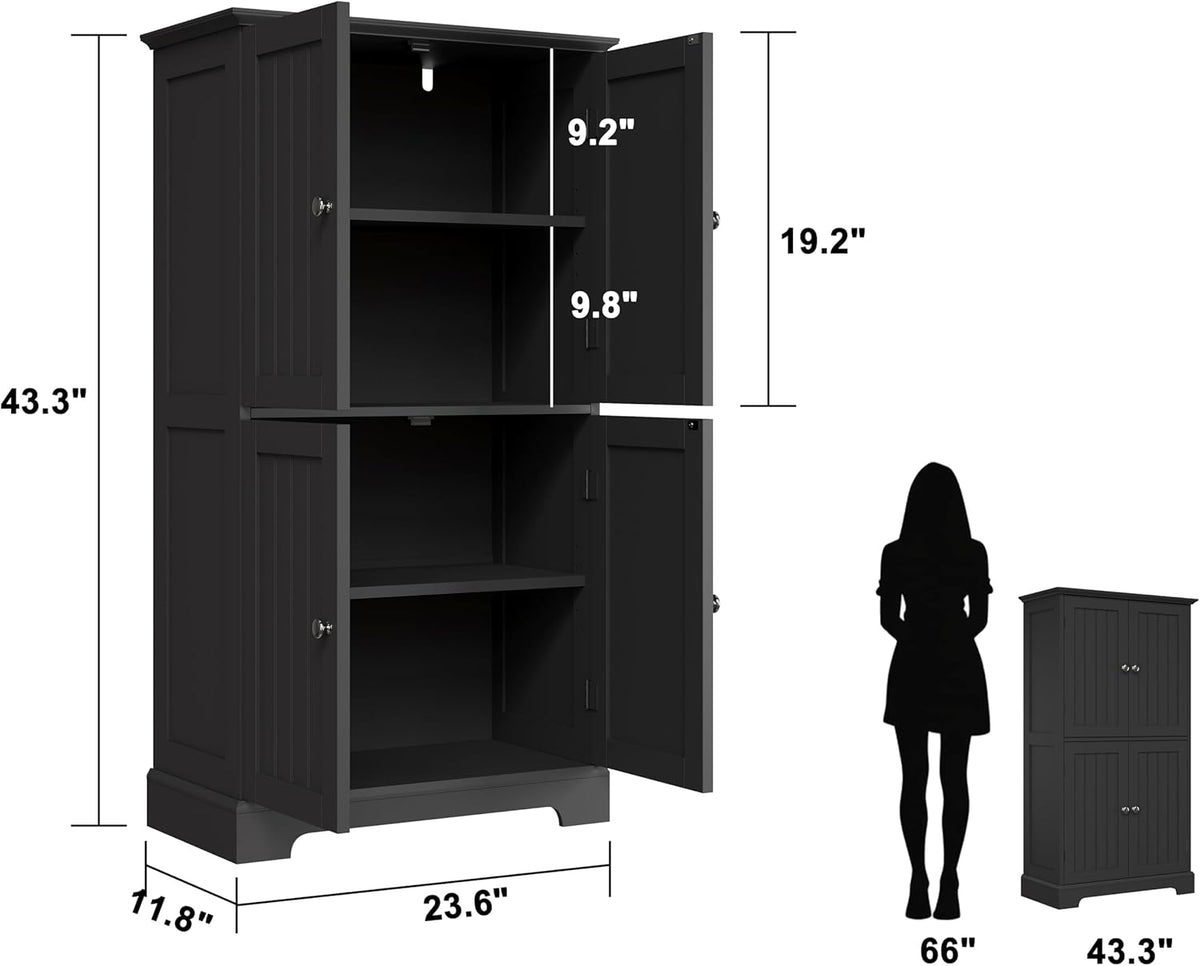 ChooChoo Bathroom Floor Cabinet, Modern Bathroom Storage Cabinet with 4 Doors and Adjustable