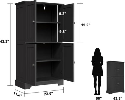 ChooChoo Bathroom Floor Cabinet, Modern Bathroom Storage Cabinet with 4 Doors and Adjustable