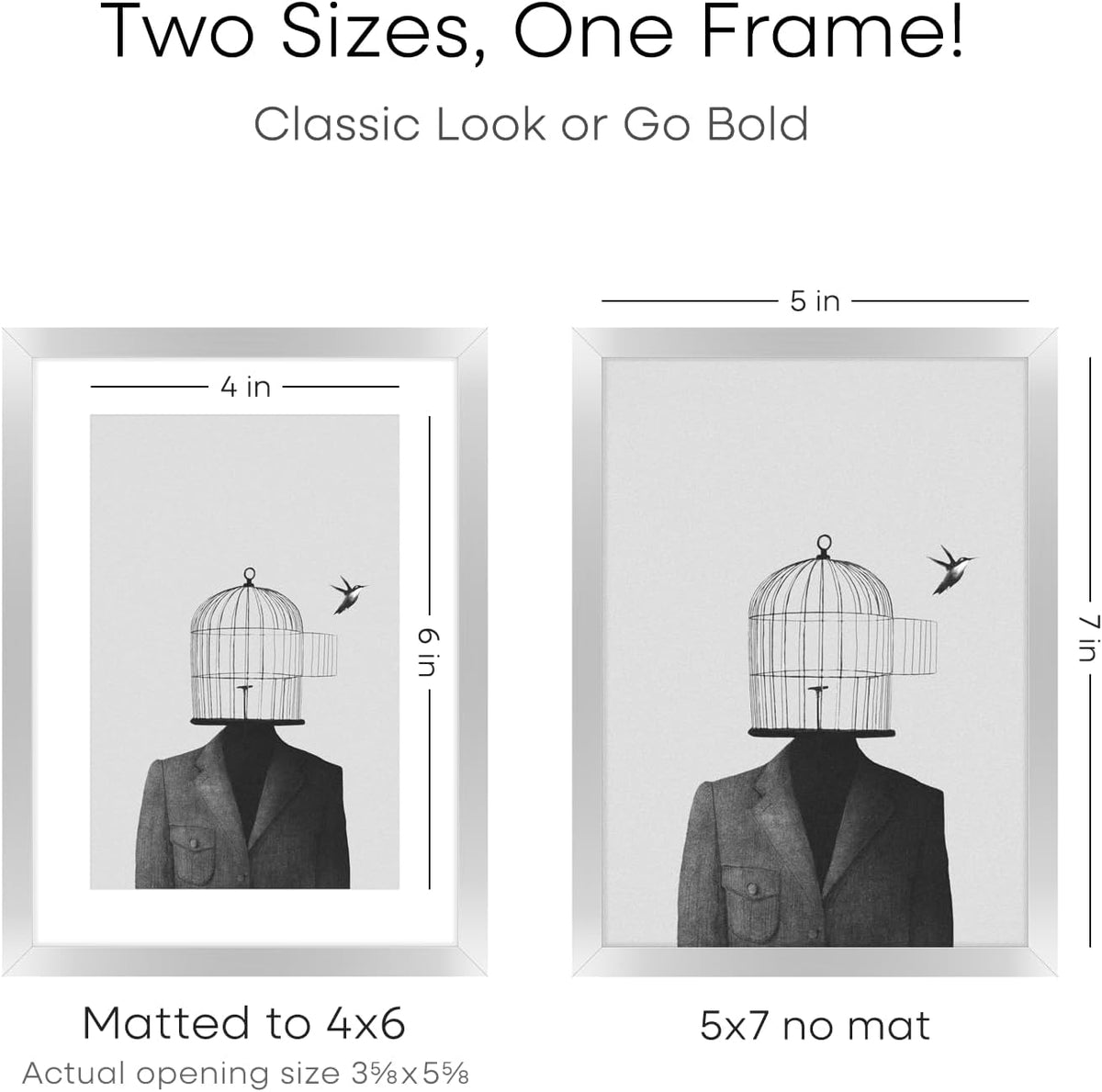 Homeforia 5x7 Picture Frame Silver, High End Metal 5 x 7 Silver Frames with Mat 4 x 6 Print, 5by7