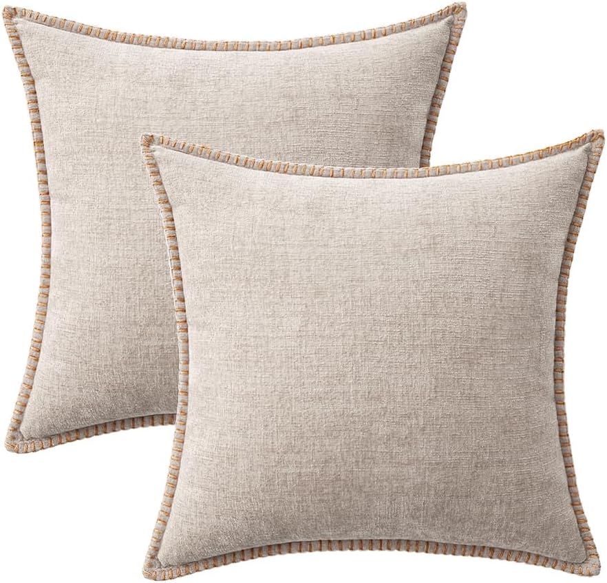 MIULEE Pack of 2 Couch Throw Pillow Covers 18x18 Inch Light Brown Farmhouse Decorative Pillow