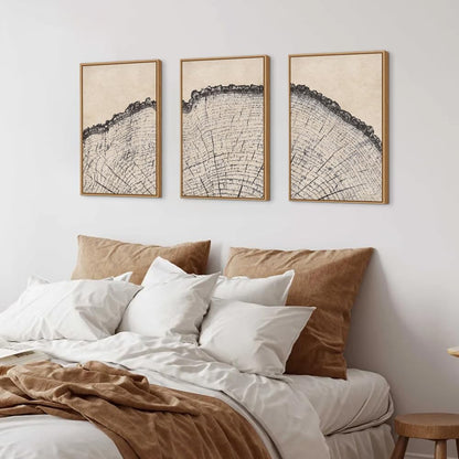 HPINUB Vintage Wood Tree Rings Wall Art Set, Framed Canvas Paintings, Black and White