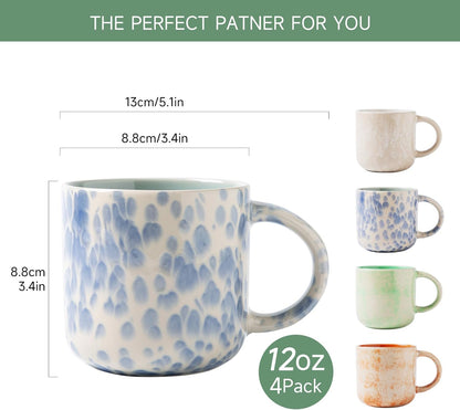 12 OZ Coffee Mugs Set of 4, Modern Ceramic Coffee Mugs Set with handle for